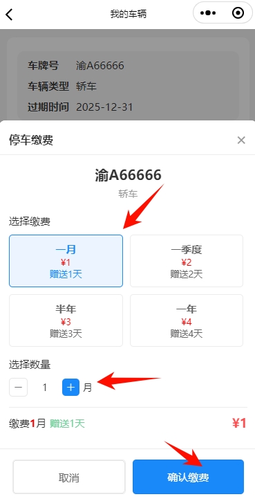 淘集停车缴费时间选择页面